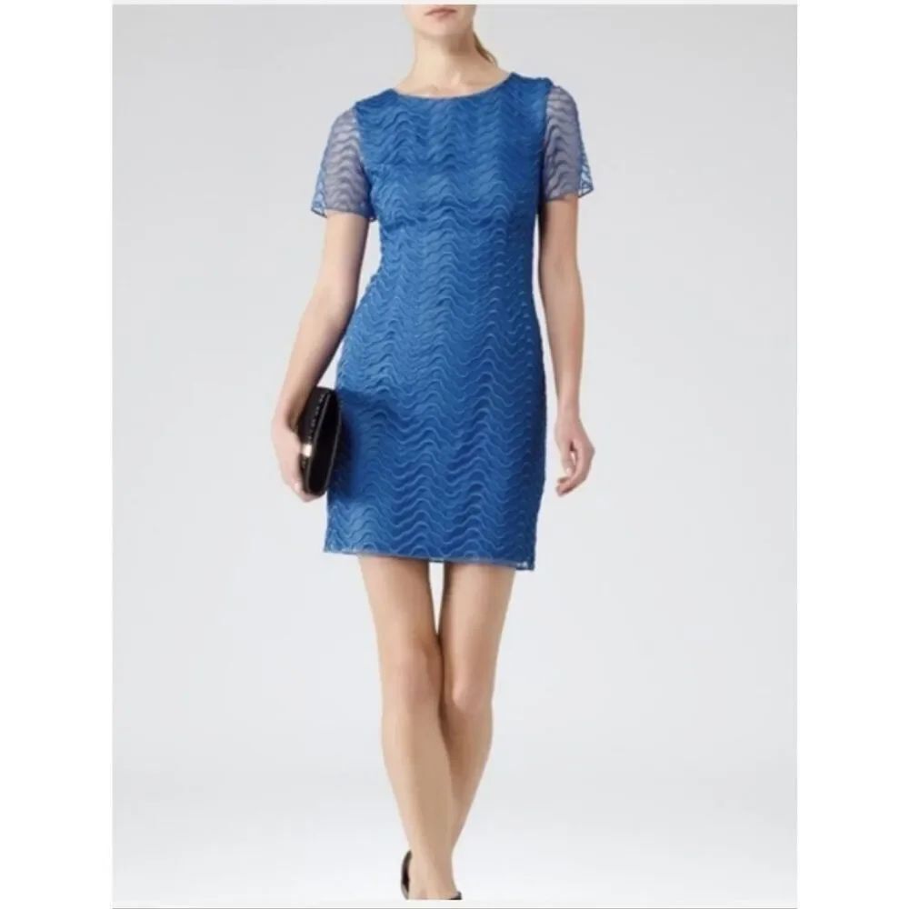 Reiss Lark Blue Embroidered Overlay Dress Women’s Sz 4